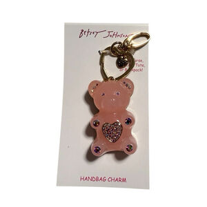 Betsey Johnson Gummy Bear Key Fob Backpack Bag Charm Pink & Gold Tone NWT
